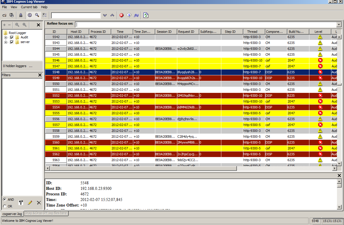 Cognos BI logging setup