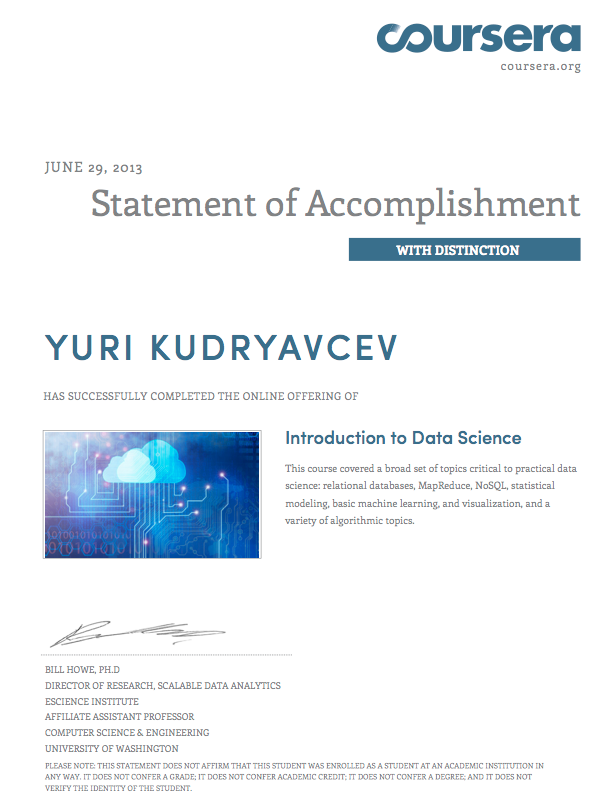 Learning@Coursera: Introduction To Data Science