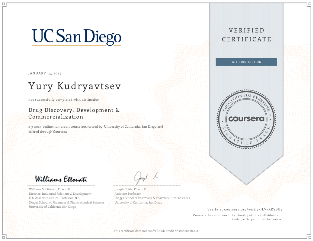 Drug Discovery, Development & Commercialization at Coursera